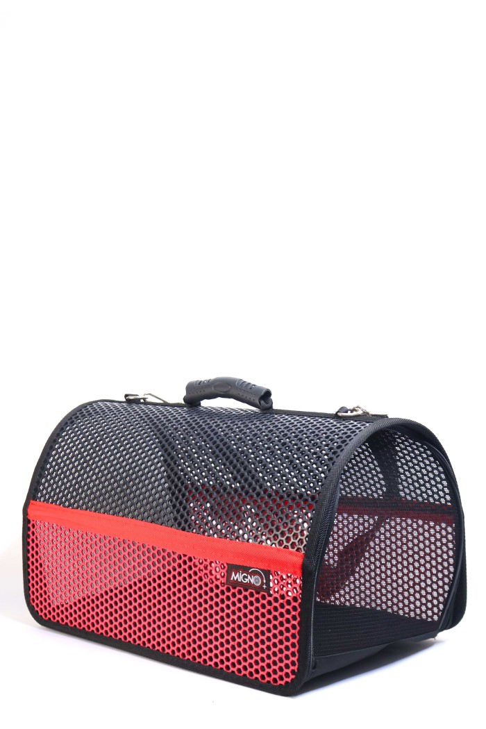 Migno Pet - 0542 220 38 06 | MİGNO FLYBAG Voyager Fileli Model Kedi Köpek Taşıma Çantaları - Kırmızı-Siyah