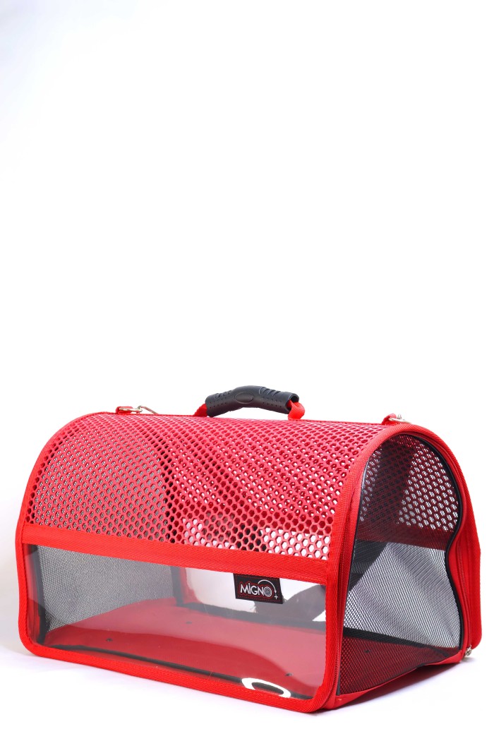 Migno Pet - 0542 220 38 06 | MİGNO FLYBAG Voyager Fileli-Şeffaf Model Kedi Köpek Taşıma Çantaları - Kırmızı