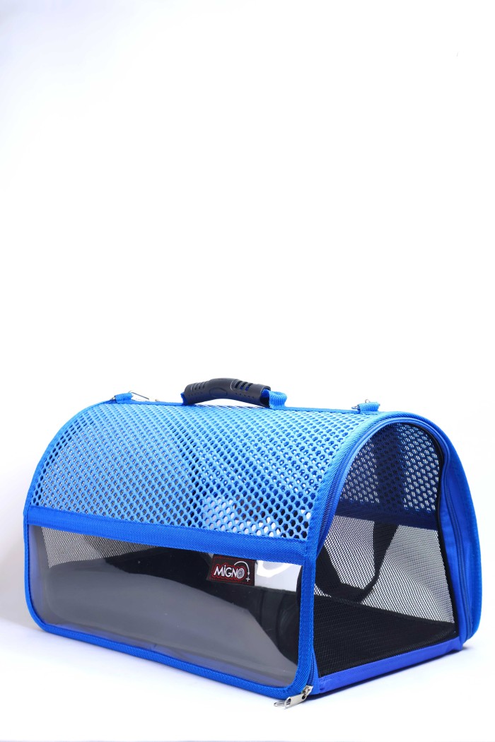 Migno Pet - 0542 220 38 06 | MİGNO FLYBAG Voyager Fileli-Şeffaf Model Kedi Köpek Taşıma Çantaları - Mavi