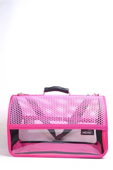 Migno Pet - 0542 220 38 06 | MİGNO FLYBAG Voyager Fileli-Şeffaf Model Kedi Köpek Taşıma Çantaları - Pembe