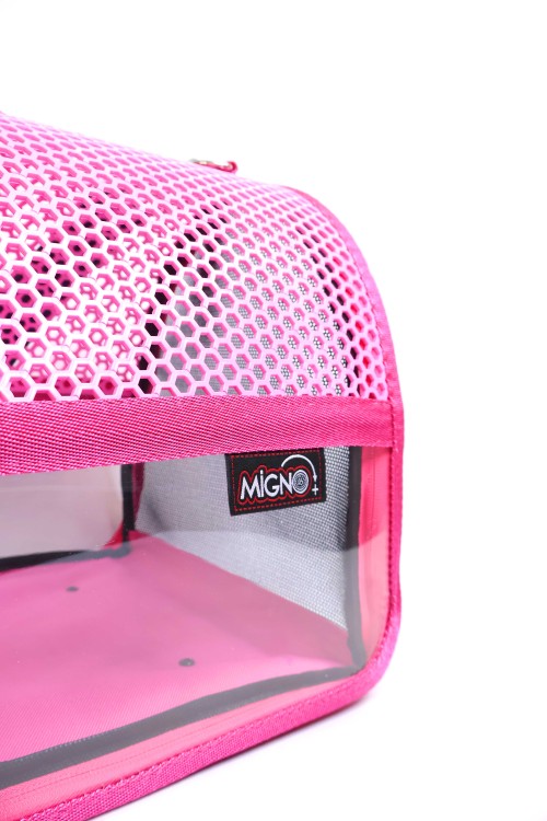 Migno Pet - 0542 220 38 06 | MİGNO FLYBAG Voyager Fileli-Şeffaf Model Kedi Köpek Taşıma Çantaları - Pembe