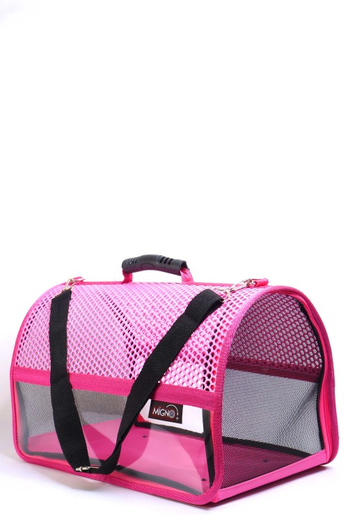 Migno Pet - 0542 220 38 06 | MİGNO FLYBAG Voyager Fileli-Şeffaf Model Kedi Köpek Taşıma Çantaları - Pembe