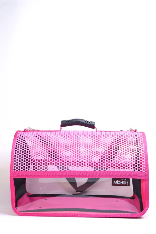 Migno Pet - 0542 220 38 06 | MİGNO FLYBAG Voyager Fileli-Şeffaf Model Kedi Köpek Taşıma Çantaları - Pembe