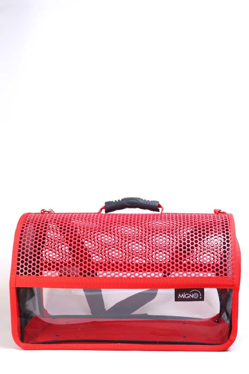 Migno Pet - 0542 220 38 06 | MİGNO FLYBAG Voyager Fileli-Şeffaf Model Kedi Köpek Taşıma Çantaları - Kırmızı