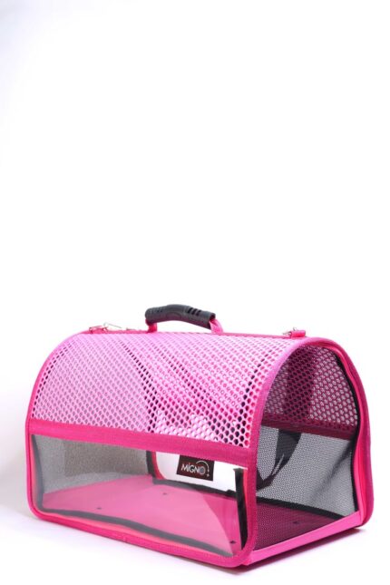 MİGNO FLYBAG Voyager Fileli-Şeffaf Model Kedi Köpek Taşıma Çantaları - Pembe