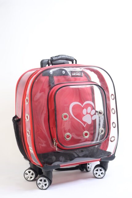 MİGNO Prestige Model Şeffaf Kedi Köpek Taşıma Çantaları Büyük - Kırmızı