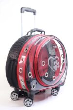 MİGNO Space Model Kedi Köpek Taşıma Çantası Fileli Şeffaf Kırmızı