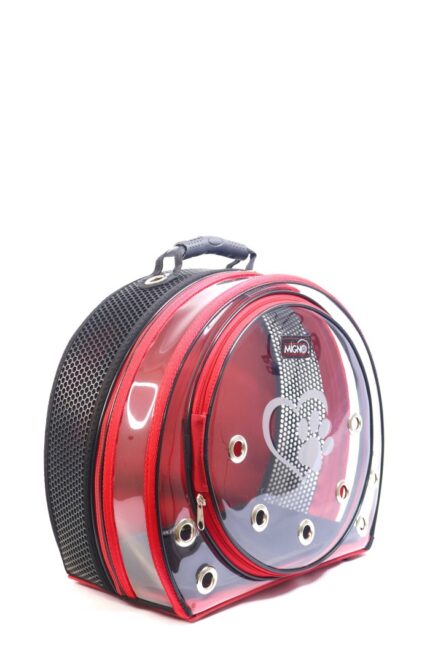 MİGNO Astronot Model Kedi Köpek Taşıma Çantası Şeffaf Fileli Siyah Kırmızı