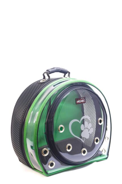 MİGNO Astronot Model Kedi Köpek Taşıma Çantası Şeffaf Fileli Siyah Yeşil