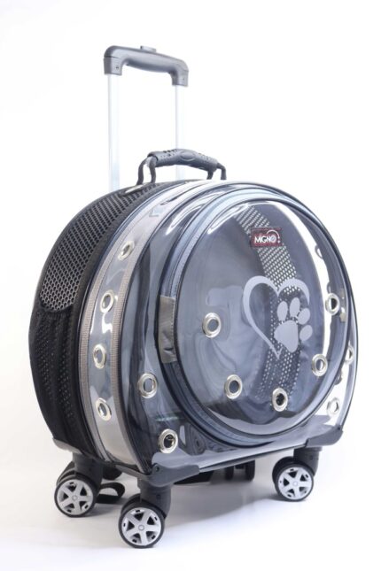 MİGNO Space Model Kedi Köpek Taşıma Çantası Fileli Şeffaf Gri