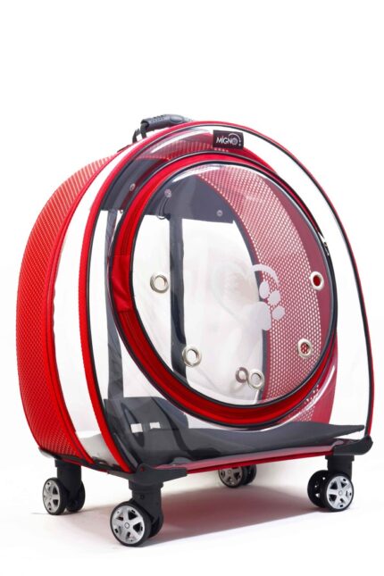 MİGNO Jumbo Model Kedi Köpek Taşıma Çantası Şeffaf Fileli Kırmızı