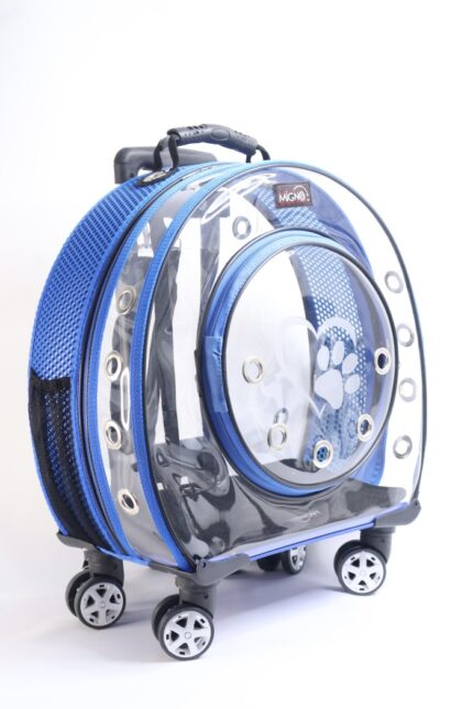 MİGNO Büyük Şeffaf - Fileli Model Kedi Köpek Taşıma Çantası Mavi