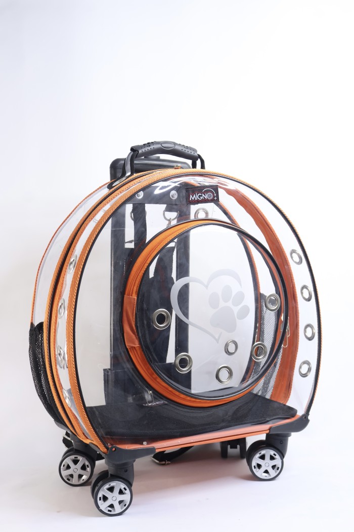 fba267bfc99efe21d06cefc4a40663cf.jpg MİGNO Büyük Şeffaf Model Kedi Köpek Taşıma Çantası Turuncu - Görsel 1